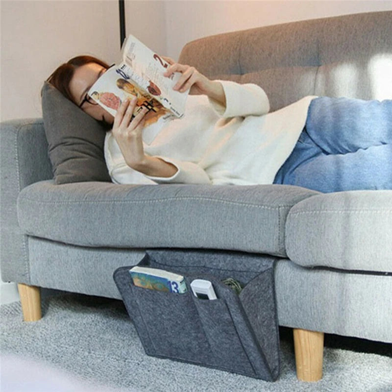 1pcs Felt Bedside Storage Bag Pouch Bed Desk Bag Sofa TV Remote Control Hanging Caddy Couch Storage Organizer Bed Holder Pockets