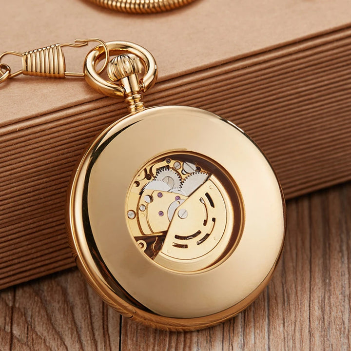 Luxury Copper Silver Automatic Mechanical Pocket Watch Clock Fob Chain Watch Men Roman Numbers Clock High Quality Pocket watches