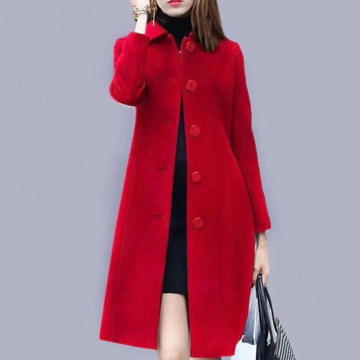 Thermal Winter Overcoat Women Business Mid-calf Length Jacket Formal Wool Blends Double-breasted Coat Thick