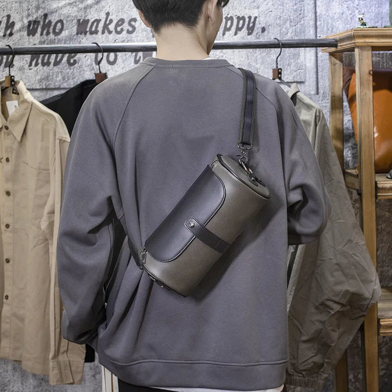 LEBSGE 2023 New Style Men's Personality Shoulder Bag New Cylinder Bag Casual Crossbody Bag Fashion Street Bag