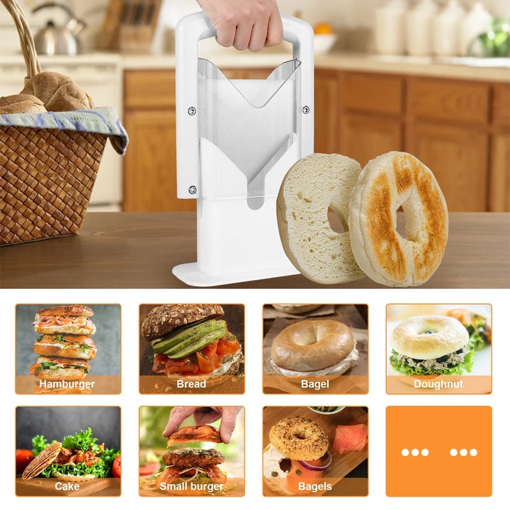 Bagel Cutter Slicer with Safety Handle Household Bagel Slicer Stainless Steel Bagel Precision Cutter Reusable Bread Slicer