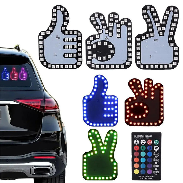 Funny Car Finger Light With Remote Control Road Rage Signs Middle Gesture Hand Lamp Sticker Glow Panel For Racing Window Sign