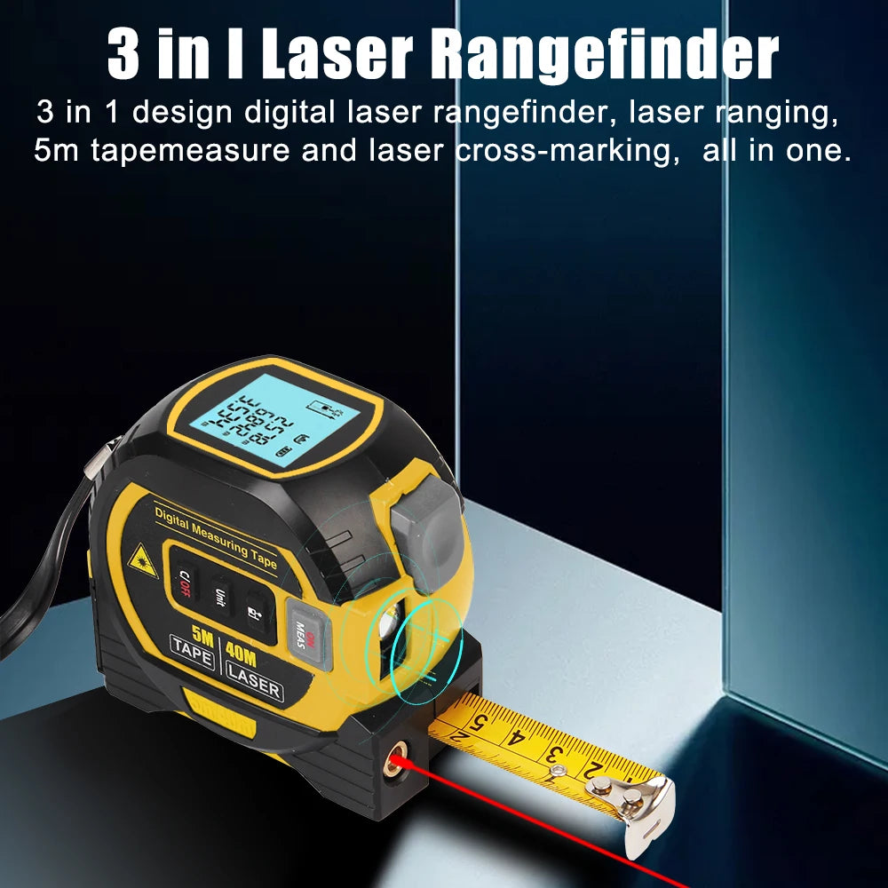 LCD Display with Backlight 5M Laser Rangefinder Distance Meter Building Measurement Device Tape Measure Ruler 3 in 1