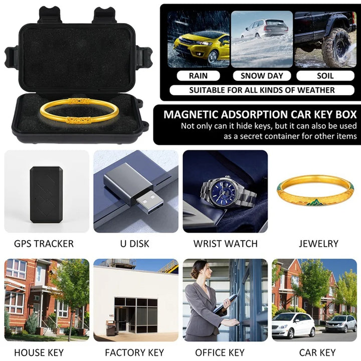 2 PCS Magnetic Key Holder Under Car Hide Key Box With Strong Magnet Black Plastic Waterproof Magnetic Key Hider