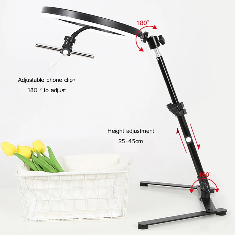 26CM Selfie Fill Light Table Tripod for Phone Holder Desktop Shooting Bracket Rotatable Overhead Stand ,Vlog Tiktok Video Shoot