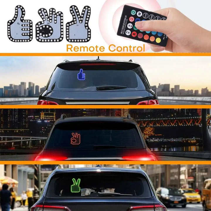 Funny Car Finger Light With Remote Control Road Rage Signs Middle Gesture Hand Lamp Sticker Glow Panel For Racing Window Sign