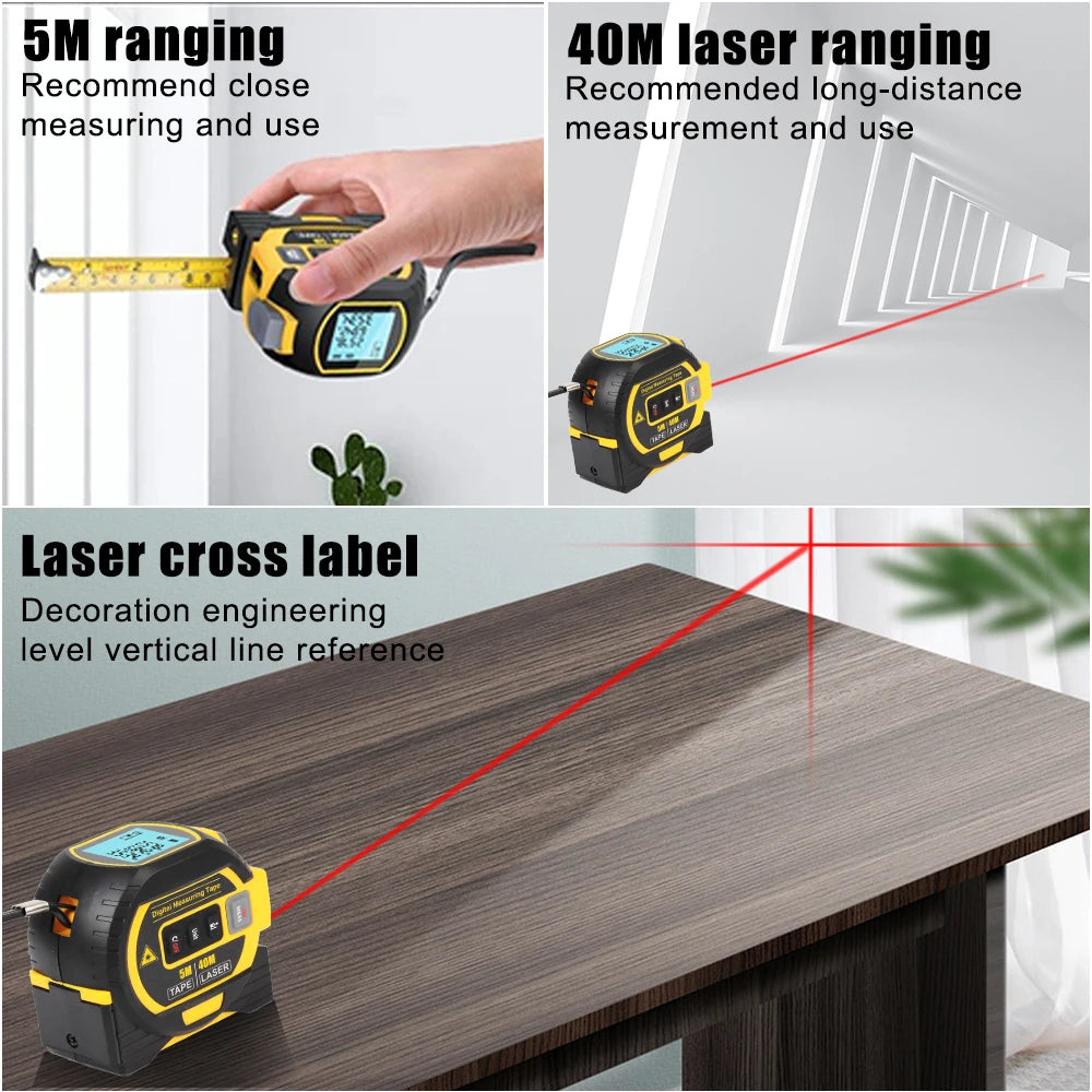 LCD Display with Backlight 5M Laser Rangefinder Distance Meter Building Measurement Device Tape Measure Ruler 3 in 1