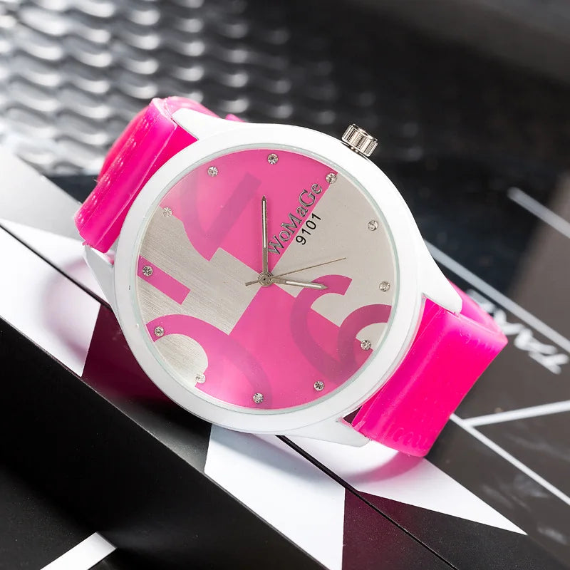 Womage Women's Watches Fashion Cute Pink Big Number Watches Women Ladies Gilrs Silicone Sports Watches Quartz Wristwatches