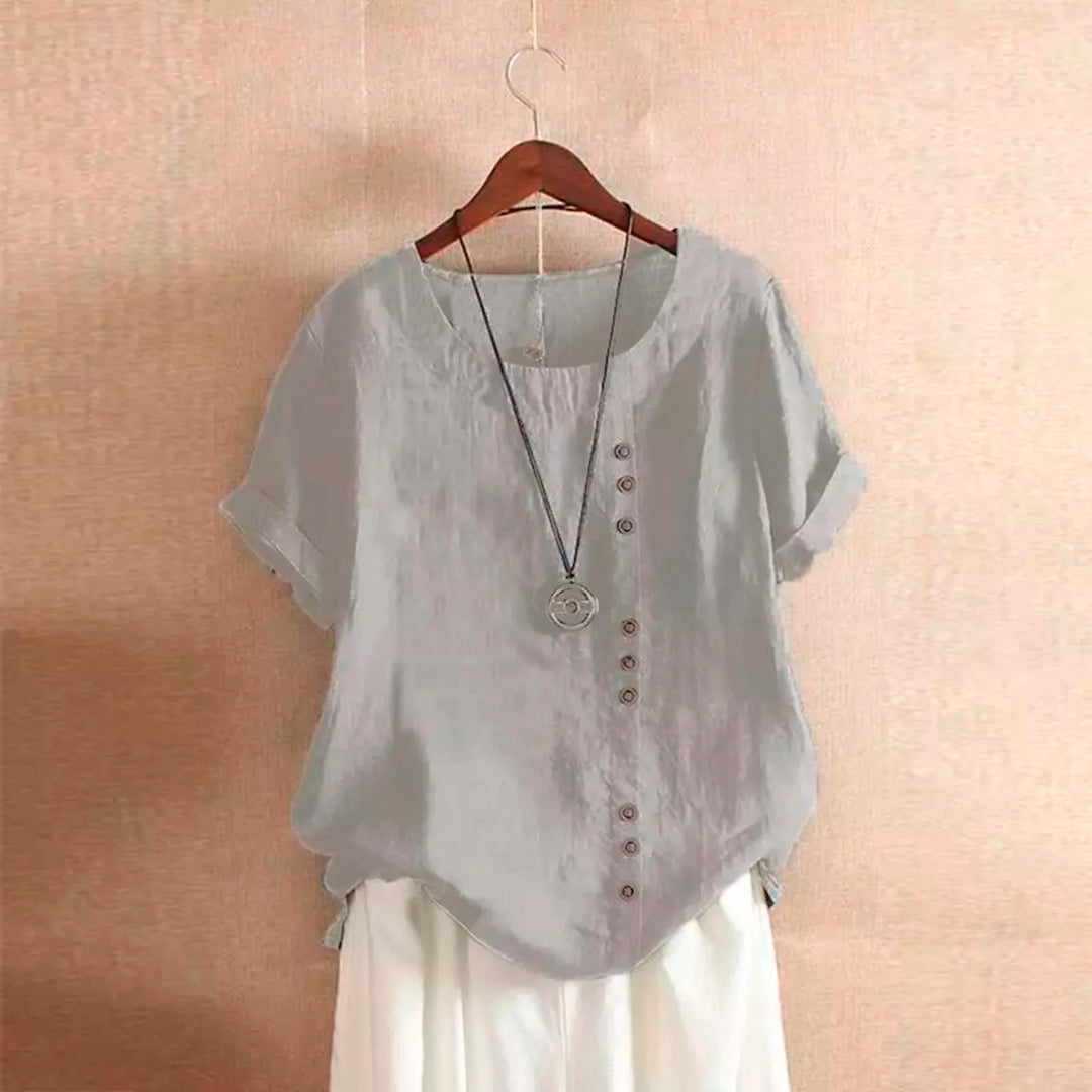 2023 Summer Casual Linen Cotton Blouse Women Elegant Button Short Sleeve Shirt Plus Size Tanic Boho Tops and Blouses Streetwear